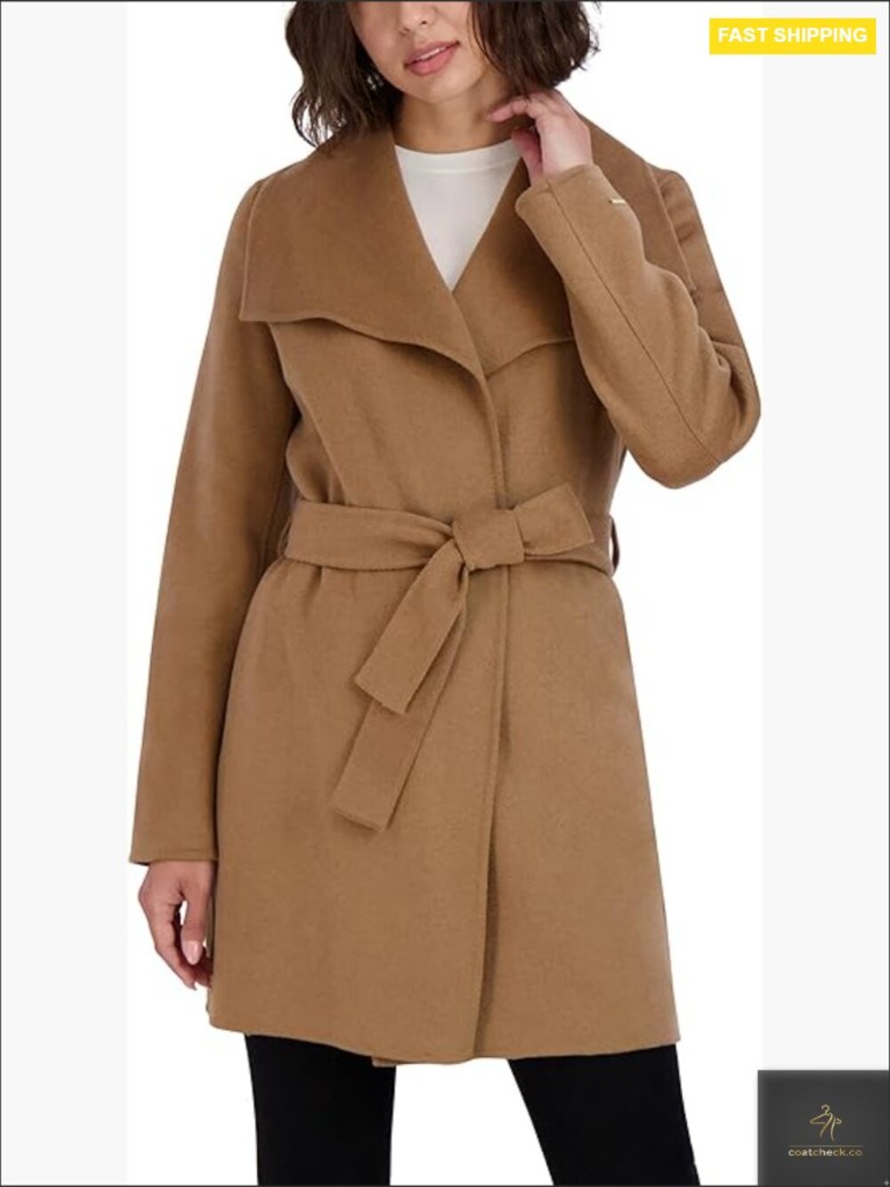 Lightweight Wool Wrap Coat Elegant Peacoat Wing Collar Tie Belt Chic